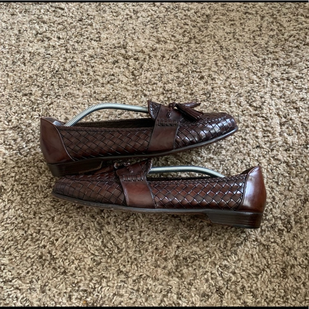 Cole Haan Brown Woven Leather Tassel Loafers - Picture 3 of 7